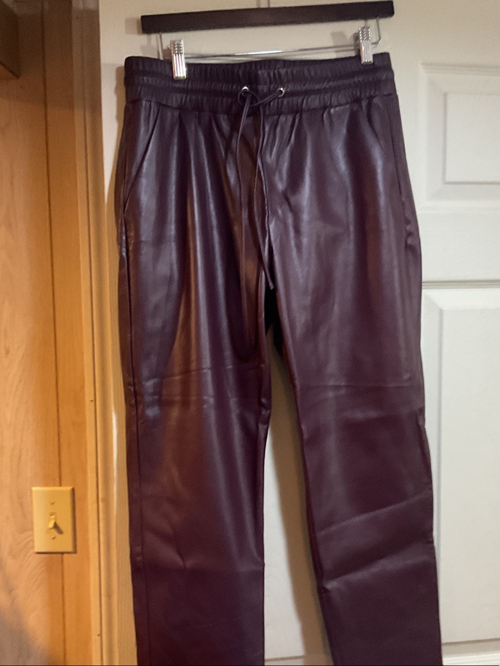 LOFT Burgundy Faux Leather Jogger Pants